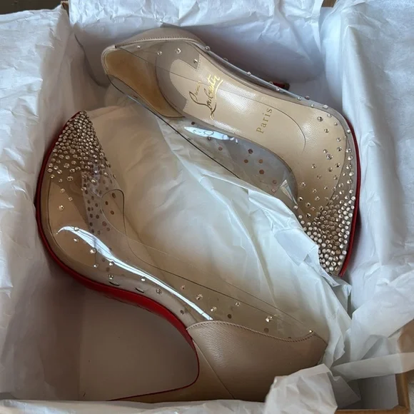 Christian Louboutin degrastrass nude pvc crystal Preowned 100mm stiletto 38.5 - Picture 14 of 14
